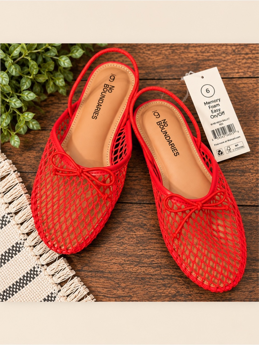 No Boundaries Red Mesh Slingback Ballet Flats Size 6 NWT